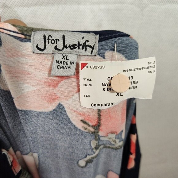 J for Justify Blue Floral A-line V-neck Dress Women Size XL Short Sleeve NEW - Picture 4 of 6